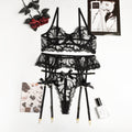 Sexy Black Transparent Mesh Lace Garter Three Piece Set