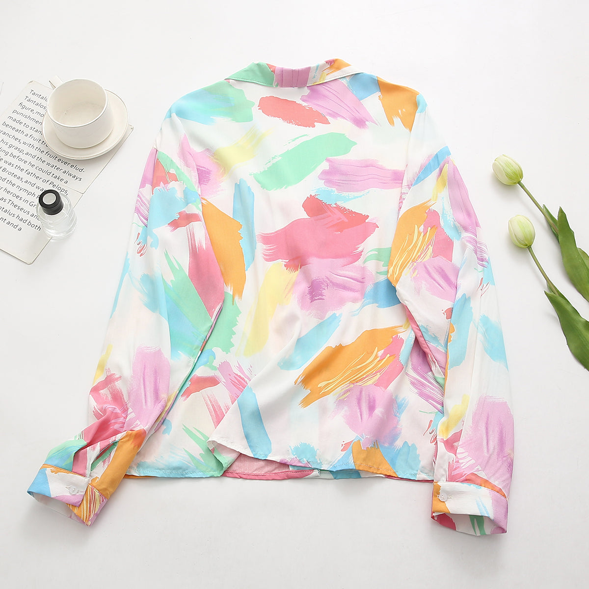Summer Women Clothing Retro Rayon Collar Printing Loose Shirt