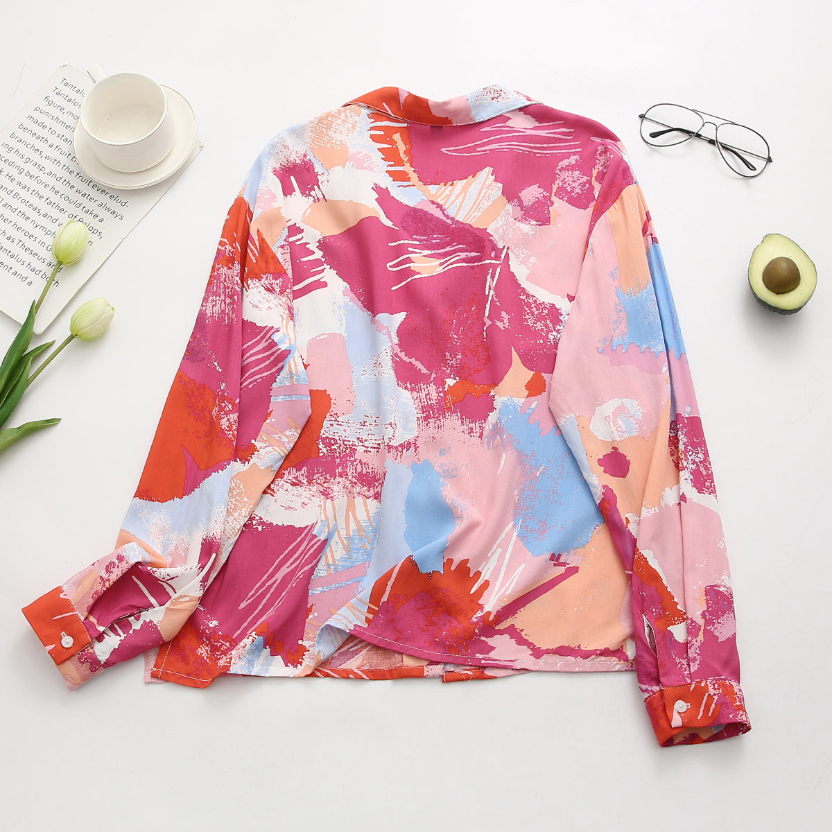 Summer Women Clothing Retro Rayon Collar Printing Loose Shirt