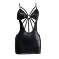 Sexy Spider Pattern Leather Backless Hip Dress Sexy Suit