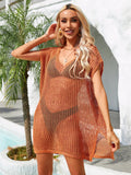 Summer Hollow Out Cutout Out Spliced Bikini Beach Dress Knitted Vacation Seaside Blouse Women