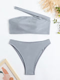 Swimsuit Women Bikini Solid Color Swimsuit Women Single Shoulder Sloping Shoulder Tube Top Bikini