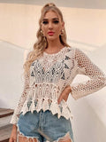 Women Summer Vacation long sleeve Floral Crochet Top Crochet hook