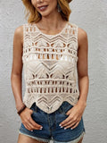 Women Summer Vacation Sleeveless Crochet Solid Top Crochet hook