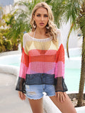 Summer Cutout Blouse Holiday Knitwear Long Sleeve Sun Protection Overshirt Rainbow Shirt
