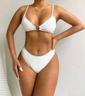 Solid Color Bikini Sexy Striped High Waist Swimsuit Women Bikini