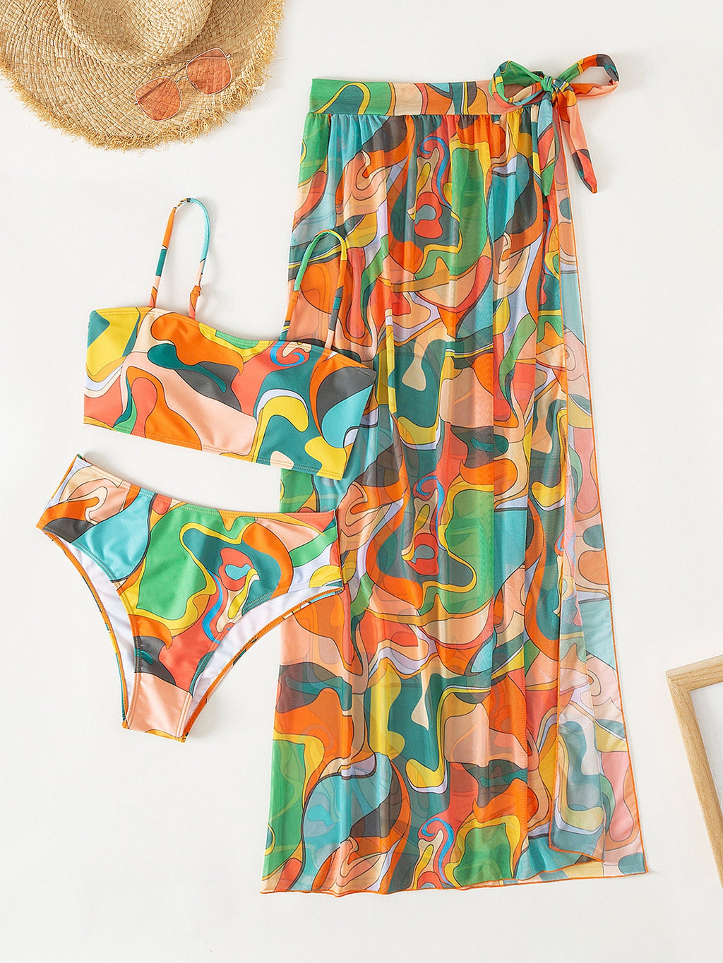 Split Swimsuit Three Piece Tube Top Bikini Sunscreen Gauze Skirt Bikini Swimsuit
