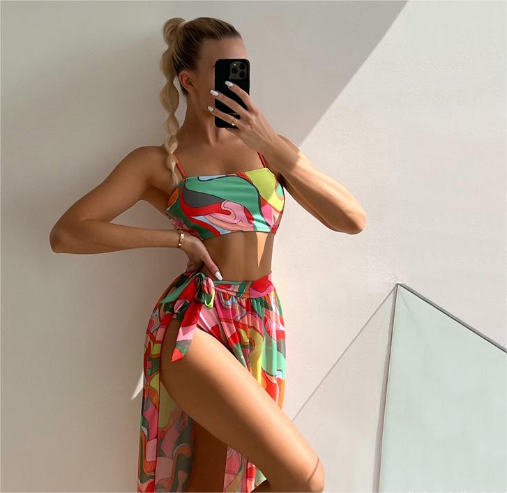 Split Swimsuit Three Piece Tube Top Bikini Sunscreen Gauze Skirt Bikini Swimsuit
