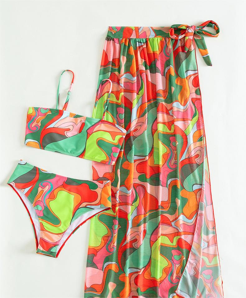 Split Swimsuit Three Piece Tube Top Bikini Sunscreen Gauze Skirt Bikini Swimsuit