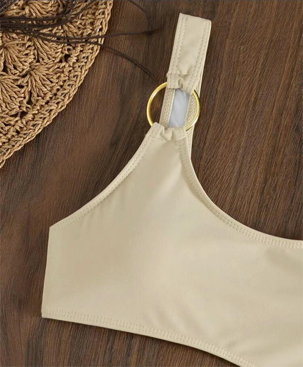 Solid Color One Piece Two Piece Suit Bikini Sexy Cutout Mesh Drawstring Swimsuit