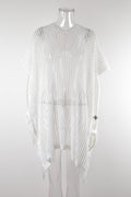Summer Mid Length V neck Hollow Out Cutout Tassel Beachwear Holiday Shirt Seaside Sun Protection Clothing