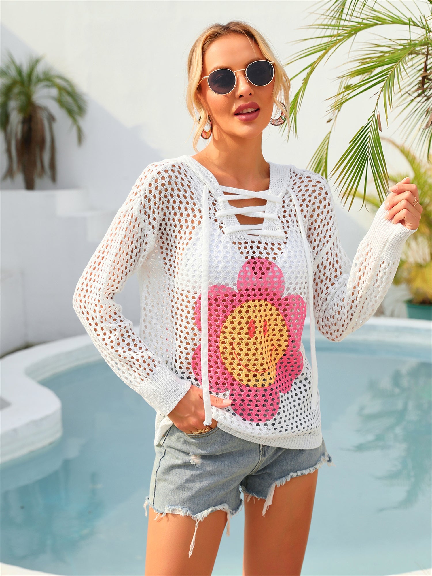Summer Hooded Printing Personality Beach Shirt plus Size Vacation Long Sleeve Sunscreen Coat