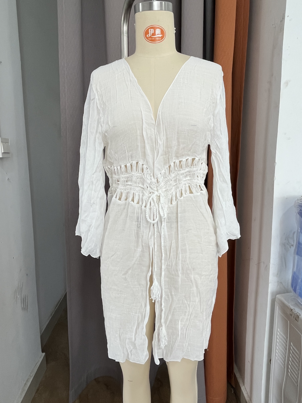 Stitching Hand Crocheting Beach Cover up Sexy Cutout Bell Sleeve Vacation Skirt Beach Cover Up