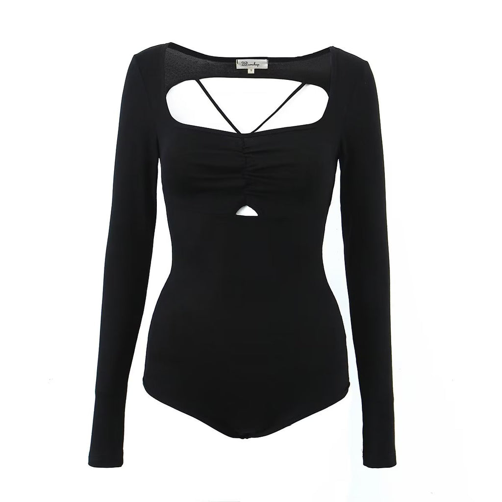 Spring Sexy Sexy Slim Fit Slimming Hollow Out Cutout Backless Tied Long Sleeves Knitted Jumpsuit Crisscross