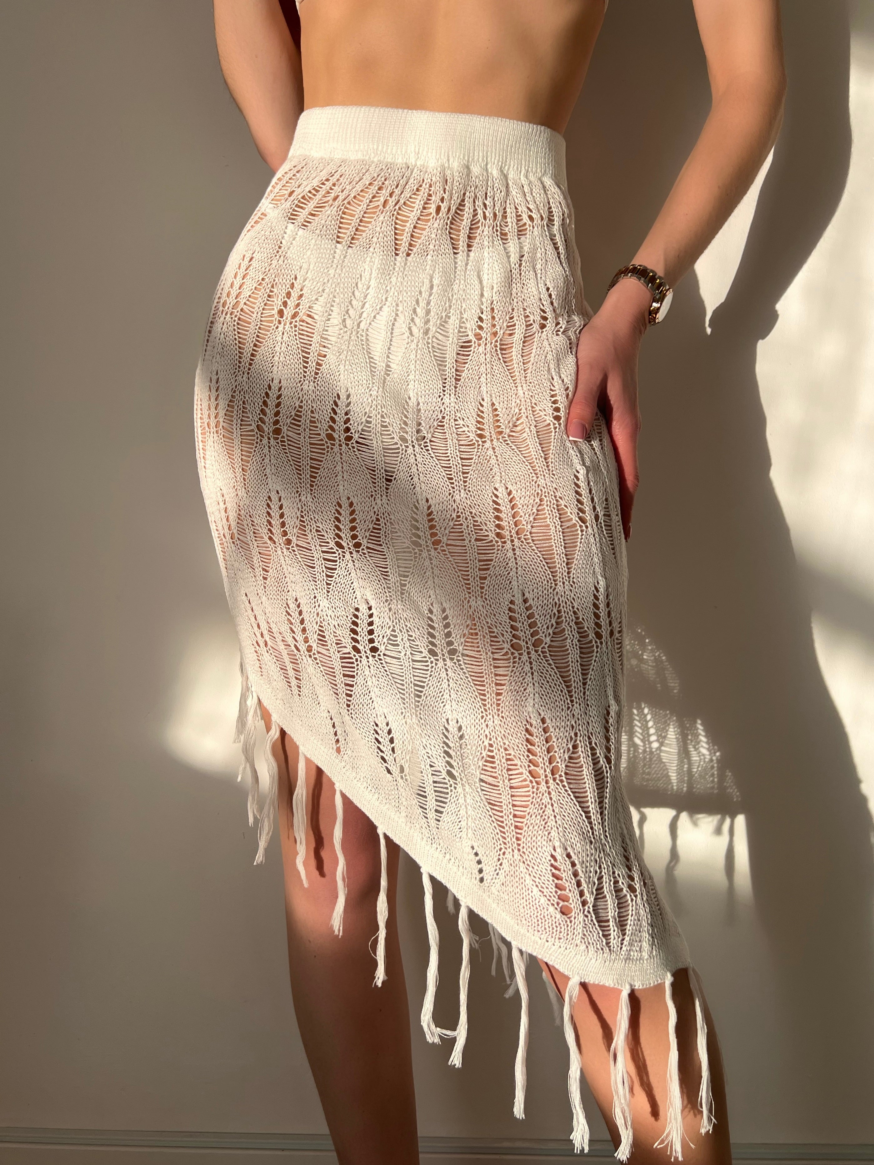 Beach Cover Up Bikini Tassel Seaside Skirt Sun Protection Sexy Cutout Overskirt