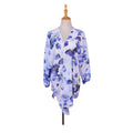 Spring Summer Fresh Blue Floral Light Chiffon Sunshade Beach Cover Up Half Sleeve Cardigan