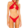 Solid Color Split Swimsuit Foreign Single Women Swimsuit Cross Gathering Steel Bracket Sexy Split Swimsuit