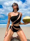 Bikinx Contrast Mesh One Shoulder One Piece Swimsuit