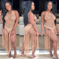 Women Clothing Long Tassel Woven Two Way Tassel Beach Dress