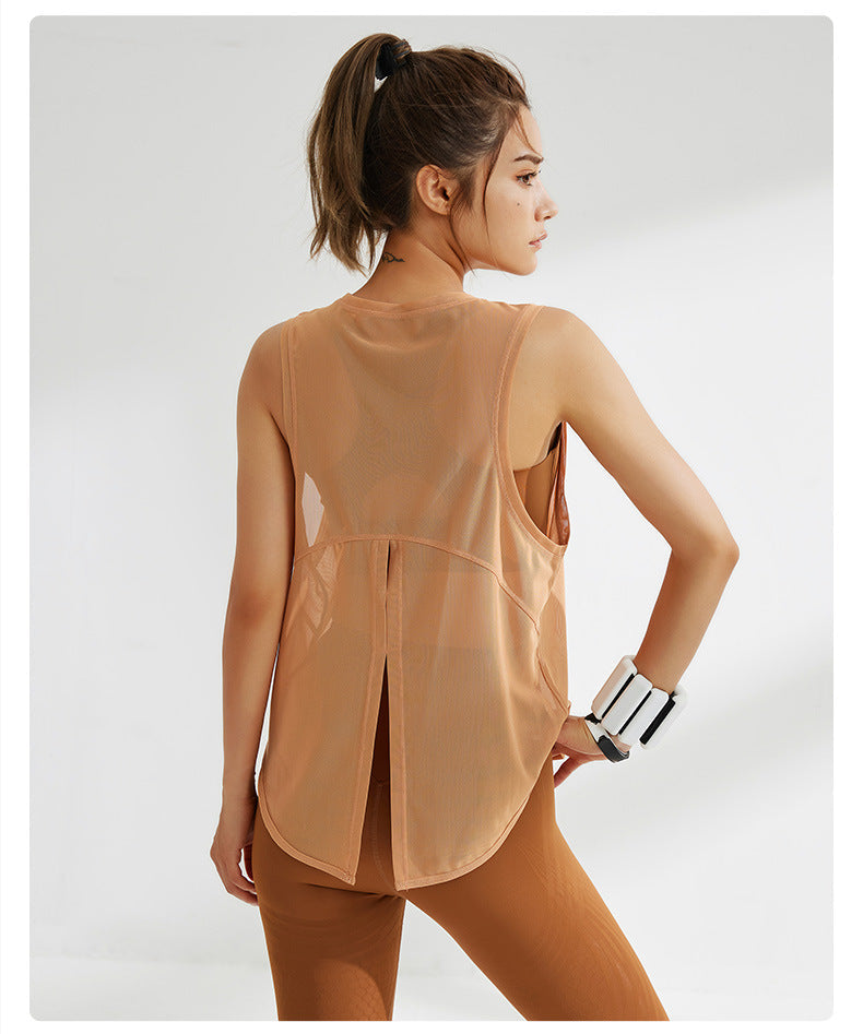Mesh Breathable Sports Blouse Women Running Workout Quick Drying T shirt Sleeveless Vest Yoga Clothing Top