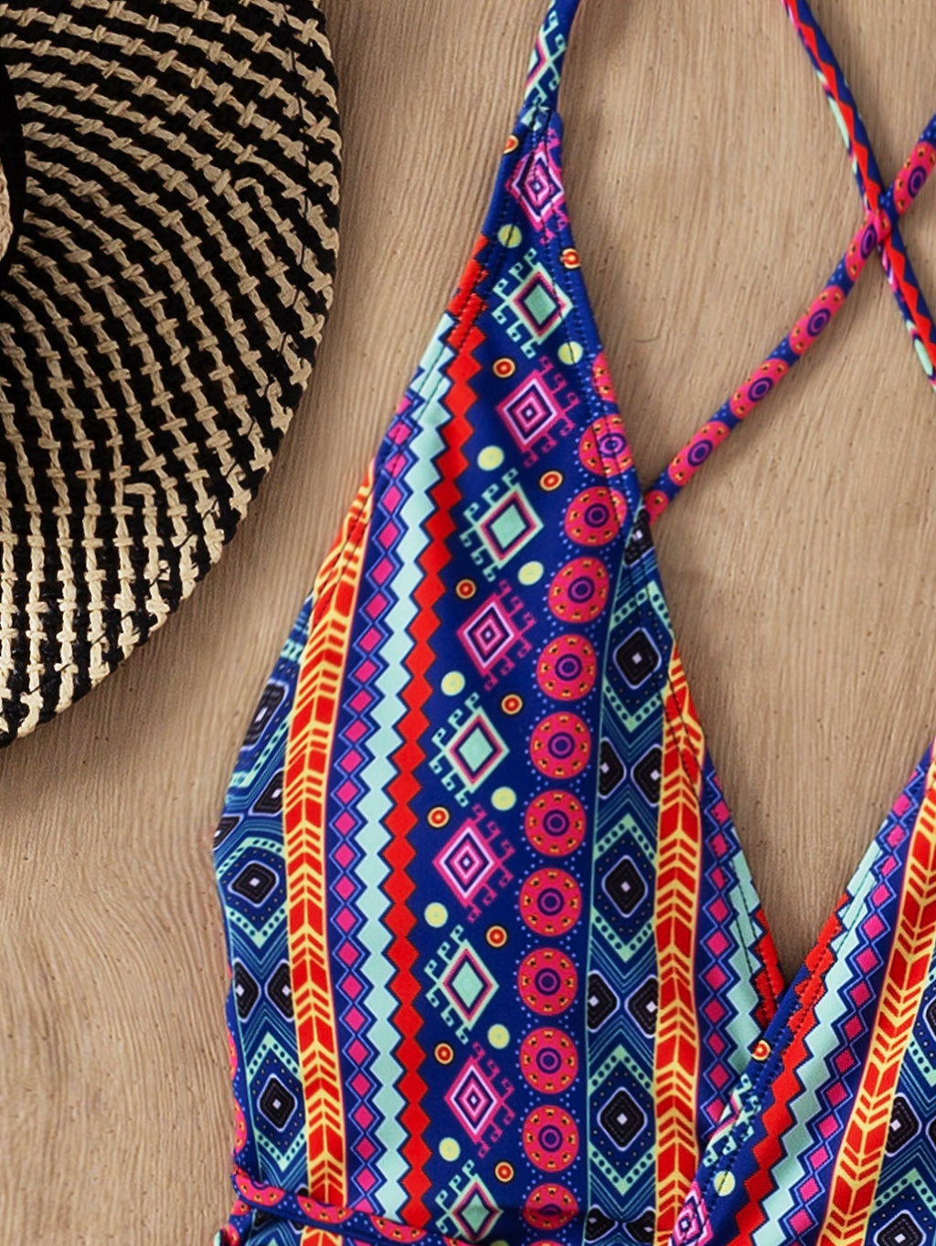 Bohemian Swimsuit Deep V Plunge Strap Sexy Backless Swimsuit Women