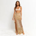 Summer Beach Skirt Women Solid Color Sexy Knitted Hollow Out Cutout Beach Bikini Outer Tassel Skirt Crochet hook