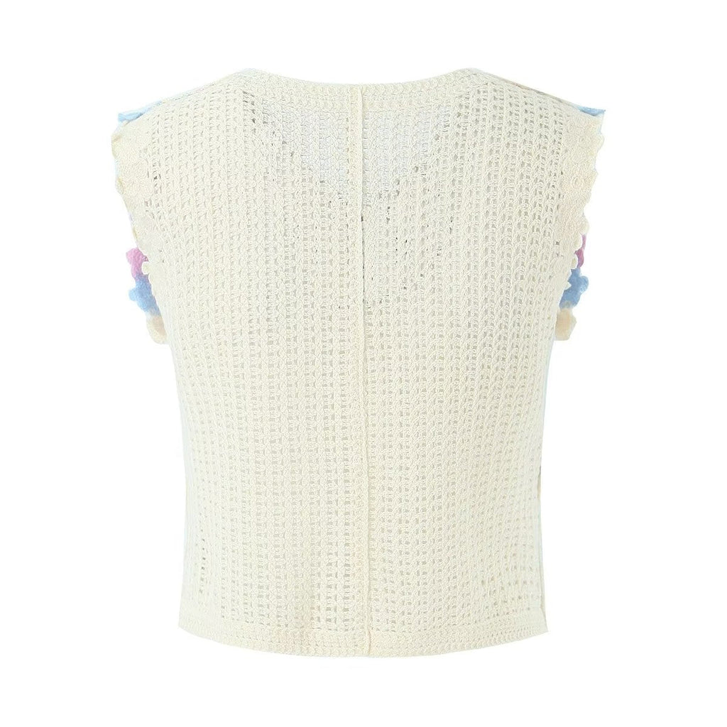 Women Retro Thailand Holiday Floral Vest Cardigan Top Casual All Matching Graceful