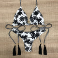 Leopard Print Bikini Solid Color Women Swimsuit Sexy Lace-up Swimwear Split Bikini