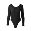 Tight Sexy Deep V neck Long Sleeve Sunken Stripe Bodysuit Autumn Winter Women Clothing