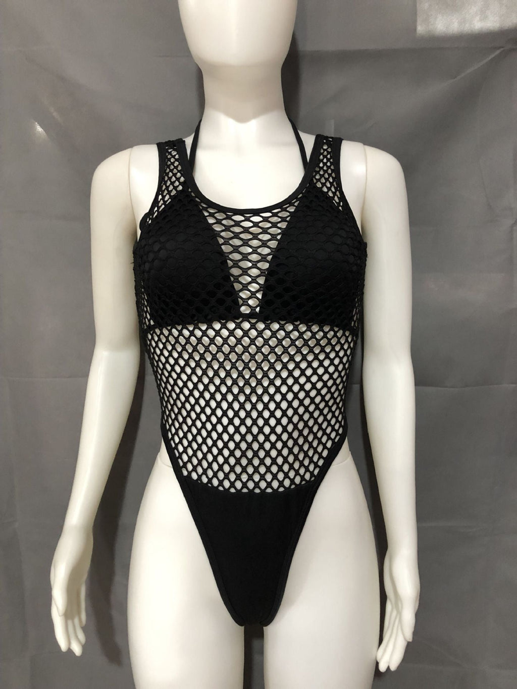 Hollow Out Cutout Mesh Hole See through Sexy Siamese Bikini Two Piece Set