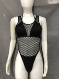 Hollow Out Cutout Mesh Hole See through Sexy Siamese Bikini Two Piece Set