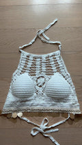 Women Summer Bright Leaf Crocheted Hollow Sling Rear Strap Top Crochet hook