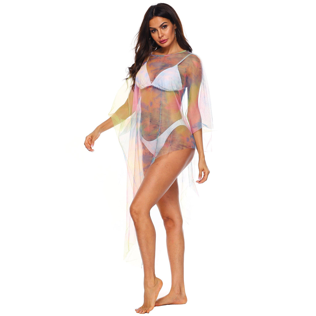 Irregular Asymmetric Sexy See Through Popular Color Mesh Beach Beach Cover Up