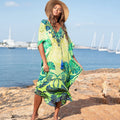 Rayon Positioning Printing Bikini Cover Up Robe Vacation Beach Dress Swimsuit Blouse Women