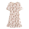 French Pastoral Fresh Floral Slim Fitting Stringy Selvedge Lace-up Dress Rose Printed Short Dress