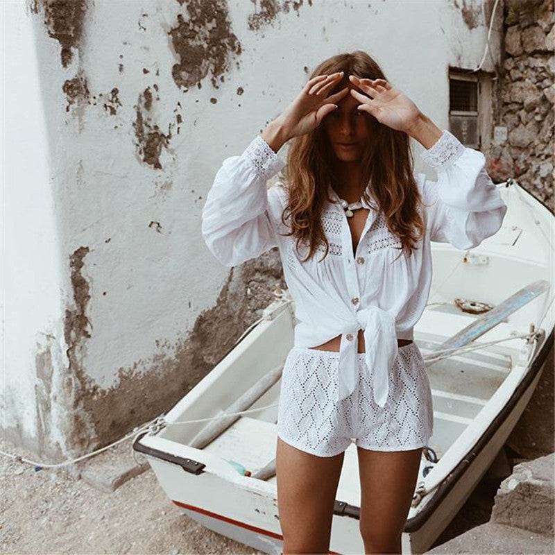 Stitching Lace Lace Shirt Beach Cover-up Sexy Cardigan Vacation Bikini Cover
