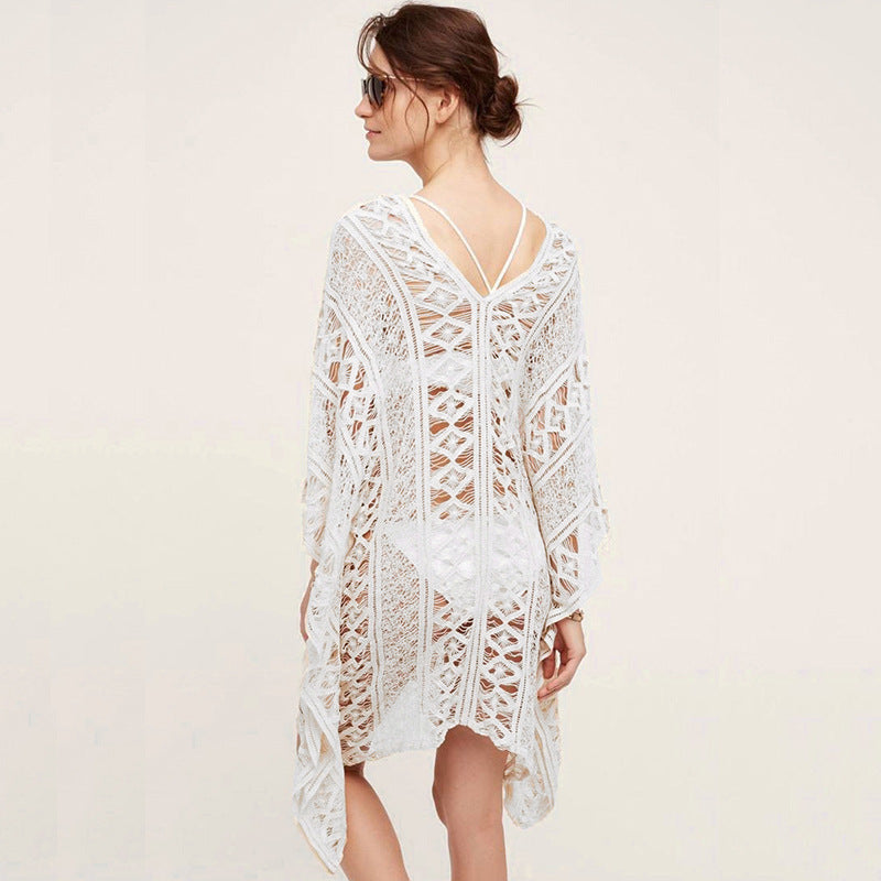 Cotton Hollow Out Cutout Sweater Spring Vacation Loose Bikini Cover Up Swimsuit Blouse Beach Sun Protection Clothing Crochet hook