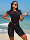 Bikinx Solid Color Surfing With Contrast Trim Front Zipper And Slim Edges
