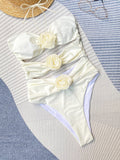 Bikinx Monochrome Halter Neck Flower Decoration Sexy One Piece Swimsuit