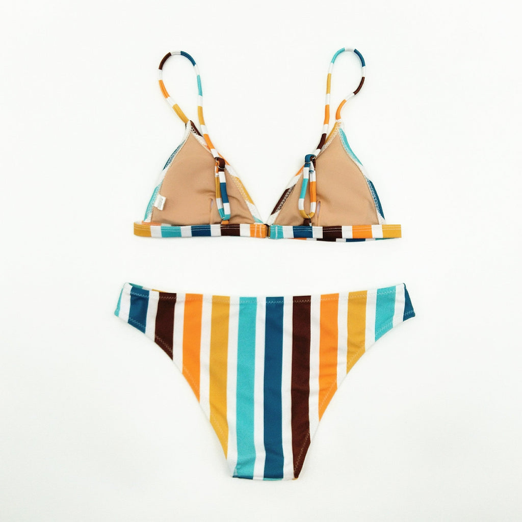 Rainbow Gray Striped Printed Swimsuit Triangle Bikini Sexy Split Swimsuit