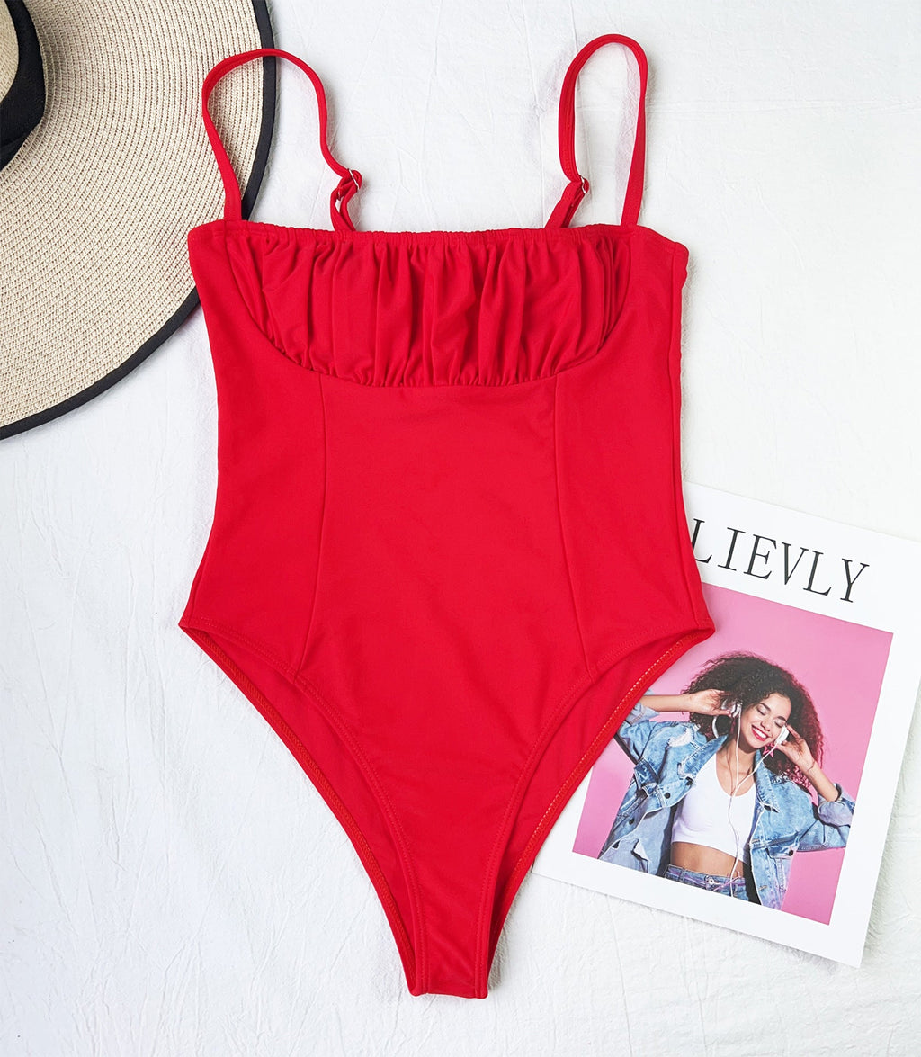 Women Summer Solid Color One Piece Swimsuit Sexy Bikini