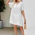 Arrival Vacation Sun Protection Blouse Solid Color Stringy Selvedge Cuff Sexy See through Bikini Smock Dress