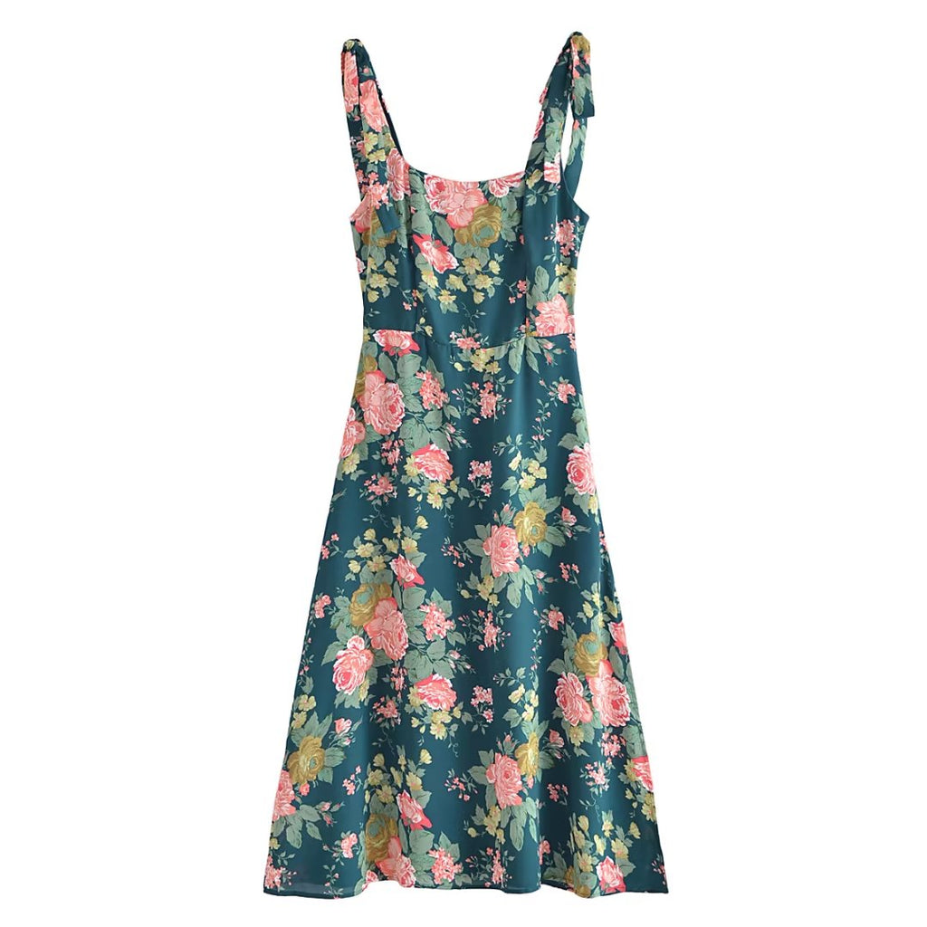Side Slit Sexy Lace up Strap Dress Autumn Winter High Waist Slimming Broken Floral Decorations A line Dress