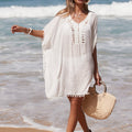 Solid Color Hand Crocheting Collar Stitching Beach Cover up Skirt Small Ball Edge Sun Protection Mid-Length Sexy Beach