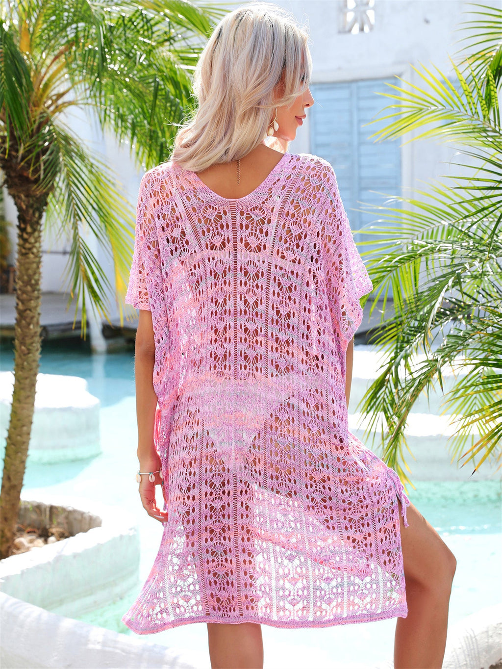 Summer Loose Beach Shirt Stitching Hollow Out Cutout Sweater Beach Cover Up