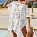 Women Summer Vacation Sexy Cutout Texture Deep V Plunge Loose Pullover Bikini Sun Protection Beach Cover up Clothes Crochet hook