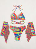 Bikini Sexy Tassel Candy Color Bikini Swimsuit Swimwear