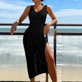 Women Clothing Travel Vacation Sexy V-neck Solid Color Breathable Long Dress Beach Sun Shield Crochet hook