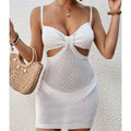 Women Clothes Vacation Sexy Slim Fit Waist Leaking Camisole Semi Transparent Beach Short Dress Crochet hook