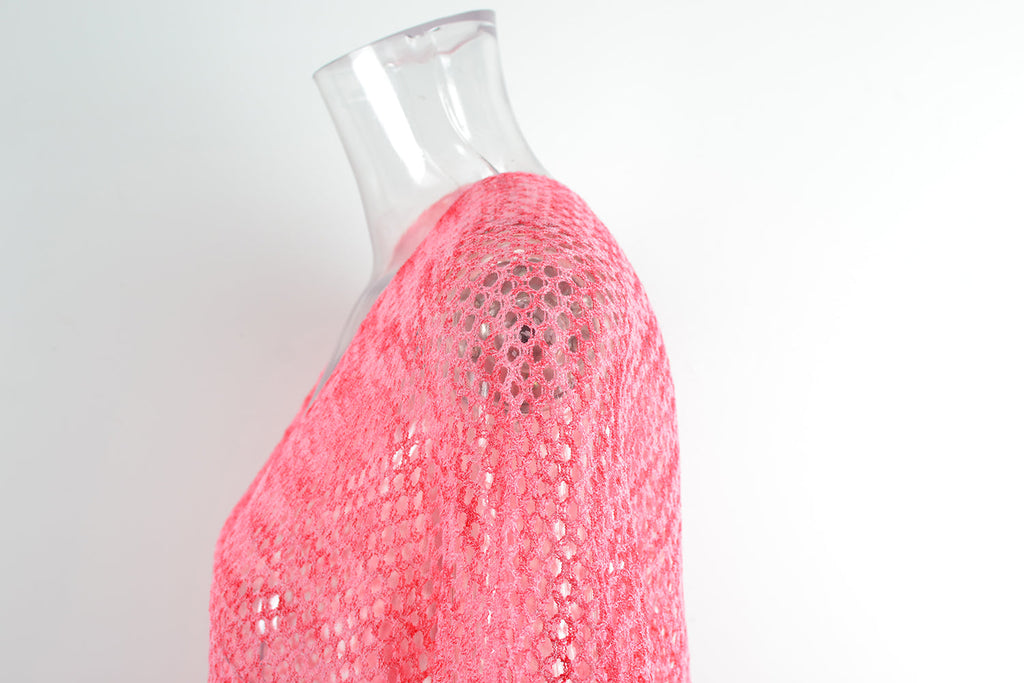 Summer Beach Cover Up Gradient Hollow Out Cutout Knitted Sun Protection Shirt Blouse